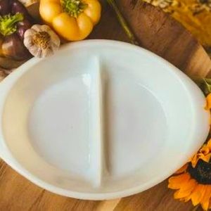 Glasbake Milk Glass Divided Baking Dish